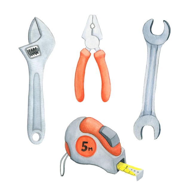 Eine Aquarellillustration von Reparaturwerkzeugen Werkzeug-Cliparts