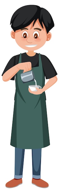 Eine barista-zeichentrickfigur auf weißem hintergrund