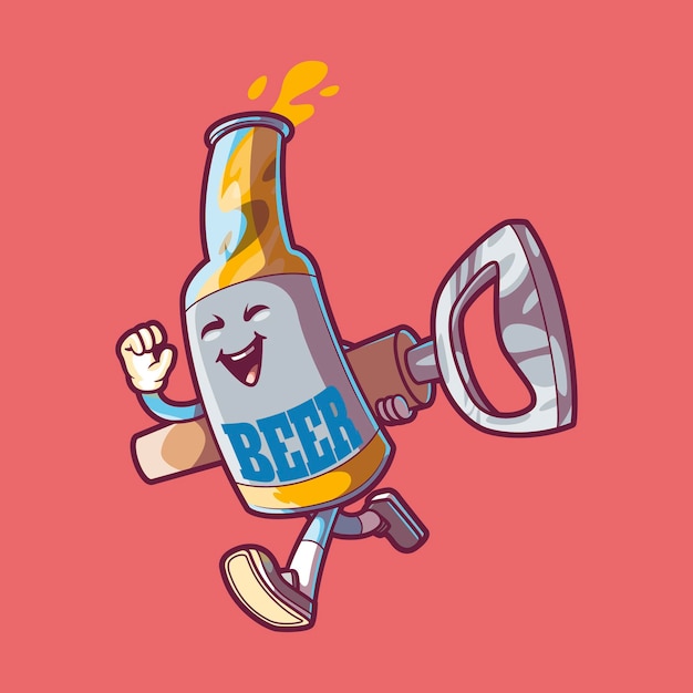 Eine Bierflasche Lauffigur Vektor-Illustration Getränke Marke Maskottchen Design-Konzept