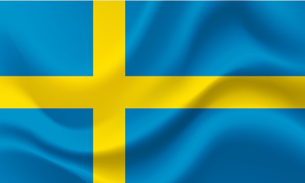 Eine blau-gelbe Flagge mit dem Wort Schweden darauf.