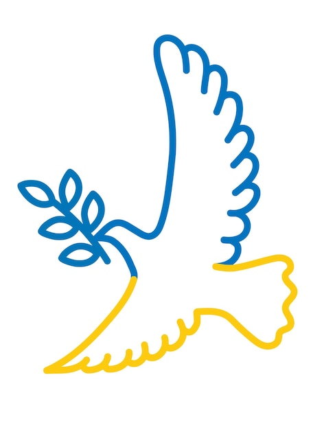 Vektor eine blaue gelbe taube fliegt ein symbol des friedens zur unterstützung der ukraine linear vector illustration