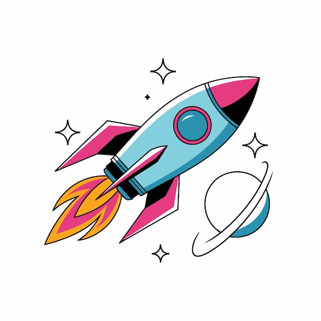 eine blaue Rakete mit dem Wort Rakete auf der Unterseite