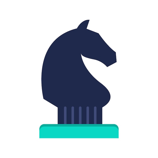 Eine blaue schachfigur mit einer schwarzen pferdefigur darauf.