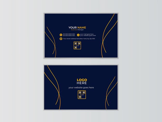 Vektor eine blaue und goldene visitenkarte mit einem logo für eine website.