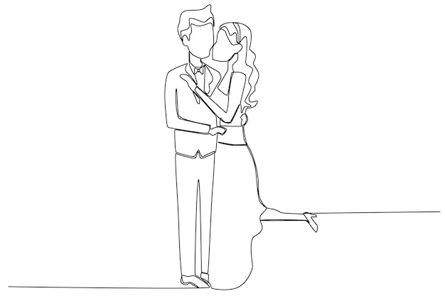 Vektor eine braut küsst ihren partner bei der hochzeit hochzeitseinzeilige zeichnung