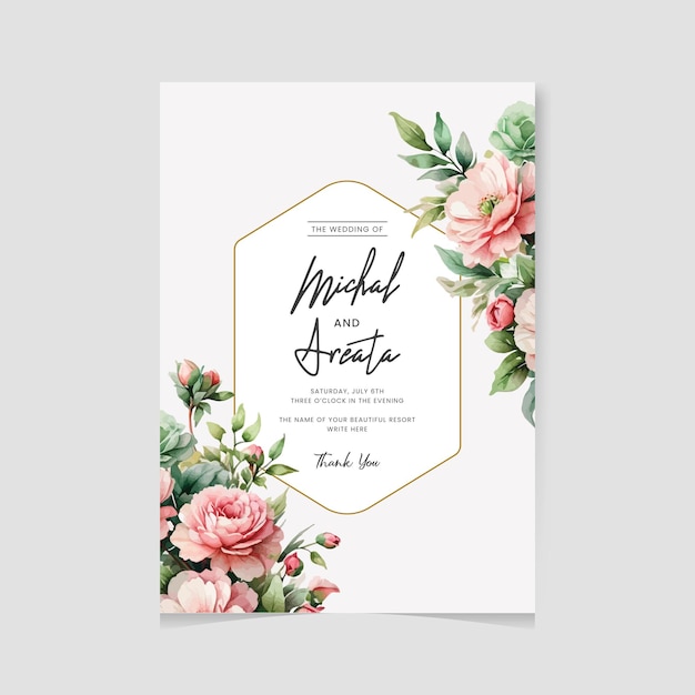 Eine Broschüre für eine Hochzeit mit Blumen und einem grünen Band