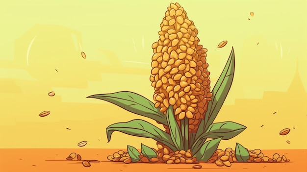 Vektor eine cartoon-illustration einer pflanze mit samen auf einem gelben hintergrund