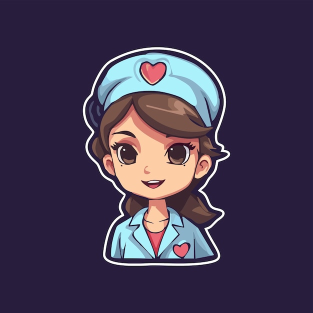 Eine cartoon-krankenschwester mit einem herz auf dem kopf