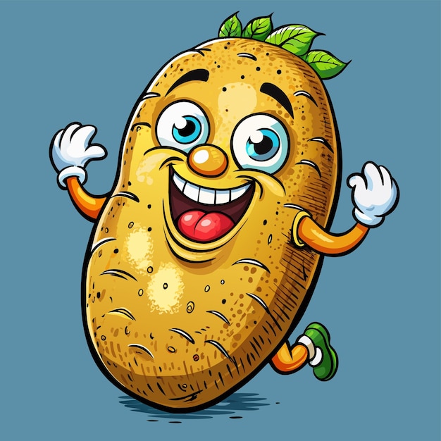 Vektor eine cartoon-zeichnung einer kartoffel mit einem lustigen gesicht und einem offenen mund