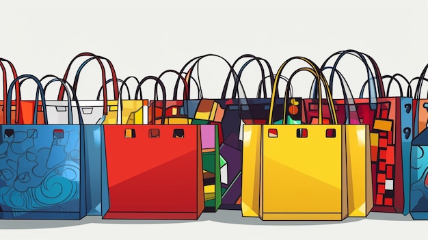 Vektor eine cartoon-zeichnung eines einkaufszentrums mit vielen einkaufstaschen