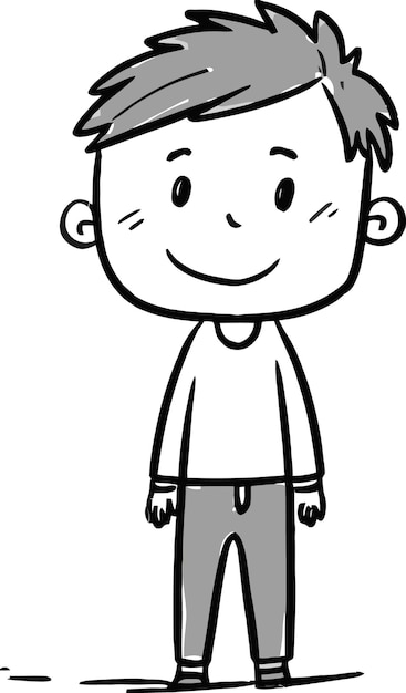 eine Cartoon-Zeichnung eines Jungen mit einem Hemd, auf dem das Wort steht