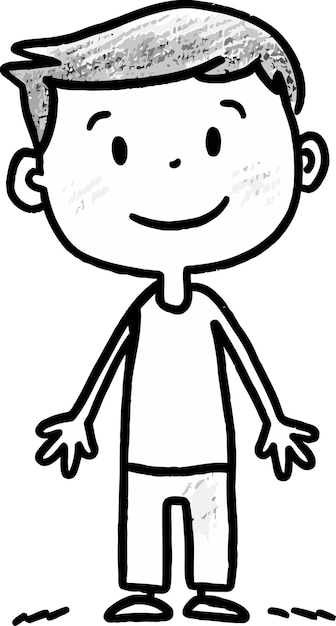 eine Cartoon-Zeichnung eines Jungen mit einem T-Shirt, auf dem steht "glücklich"