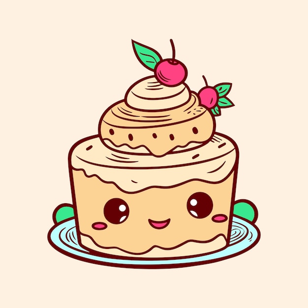 Eine Cartoon-Zeichnung eines Kuchens mit einer Kirsche oben drauf.