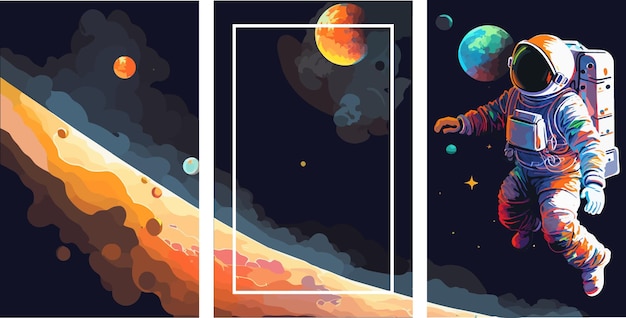 Eine collage aus weltraumkunst mit einem raumschiff und einem planeten im hintergrund.