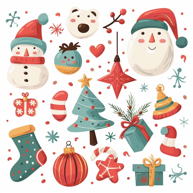 eine Collage von Weihnachtsgegenständen, darunter Santa Santa und Santa