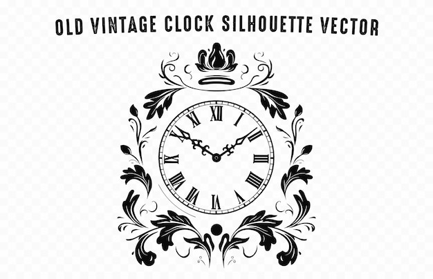 Eine dekorative vintage-uhr-vektor-schwarze silhouette, isoliert auf einem weißen hintergrund