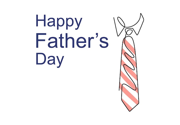 Eine durchgehende einzeilige Zeichnung eines Schriftzuges Happy Father's Day mit Bürokrawatte isoliert auf weißem Hintergrund Konzept Vatertagskarte Minimalismus Stil Vektor Illustration