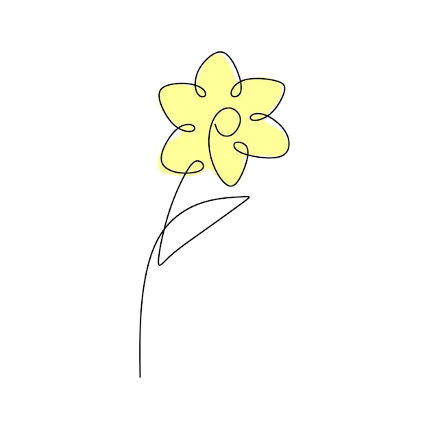 Eine durchgehende einzelne linie von narzissen-frühlingsblumen mit gelber farbe isoliert auf weißem hintergrund