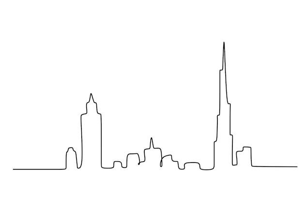 Vektor eine durchgehende einzelne linie von skyline-stadtgebäuden isoliert auf weißem hintergrund