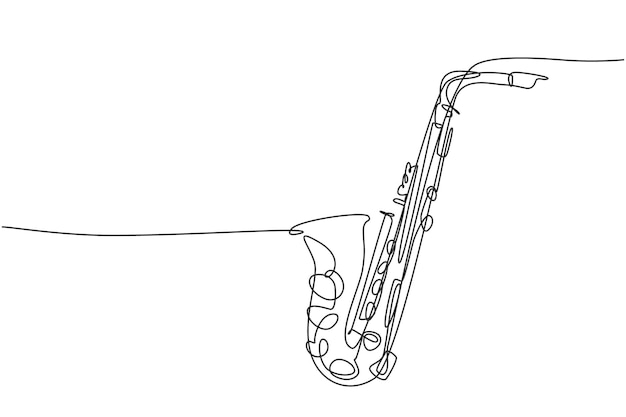 Vektor eine durchgehende linie, die klassische saxophon-blasmusikinstrumente-design-vektorillustration zeichnet