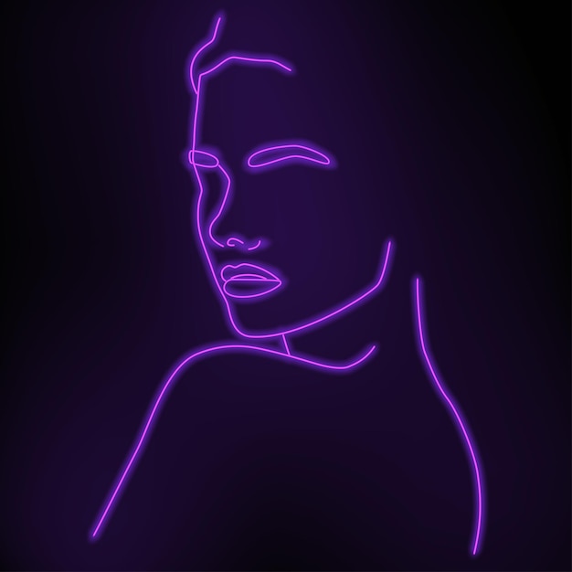 Eine durchgehende Linie eines abstrakten Gesichts mit Neoneffekt