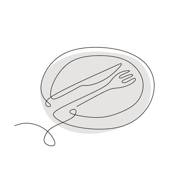 Eine durchgehende Linie Tellermesser und Gabel Lebensmittelsymbol Zeichen des Tellermessers und der Gabel Minimalismus handgezeichnet eine Linie Kunst minimalistische Vektorgrafik Dinner-Thema mit kreativer Skizze