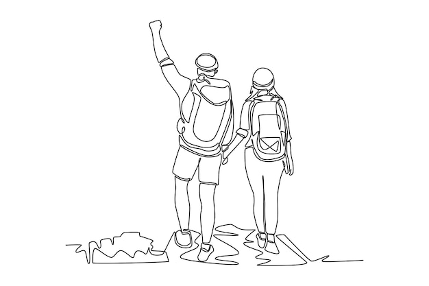 Eine durchgehende Linienzeichnung des Roadtrip-Konzepts. Doodle-Vektorillustration im einfachen linearen Stil