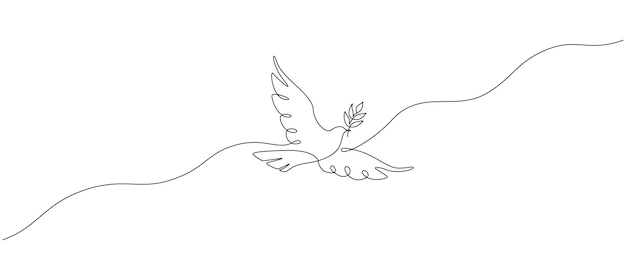 Eine durchgehende Strichzeichnung der Taube mit Olivenzweig Vogelsymbol des Friedens und der Freiheit in einfachem linearem Stil Konzept für das Symbol der nationalen Arbeiterbewegung Bearbeitbarer Strich Doodle-Vektorillustration