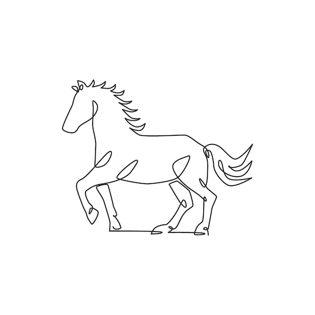 Eine durchgehende strichzeichnung des logos der wild luxury horse corporation, schnelles und starkes pferd