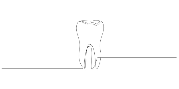 Eine durchgehende Strichzeichnung des Logos der Zahnklinik oder der Mundgesundheit und -hygiene in einfachem linearem Stil Symbolkonzept für den Weltzahnarzttag Bearbeitbare Strich-Doodle-Vektorillustration