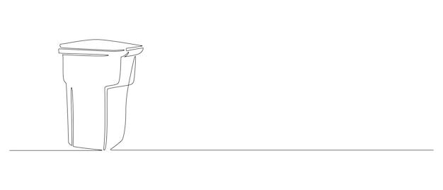 Eine durchgehende strichzeichnung des müllcontainers kunststoff-recycling-mülleimer in einfachem linearem stil müllbox mit geschlossenem deckel und leerem raum in bearbeitbarem strich konturvektordarstellung