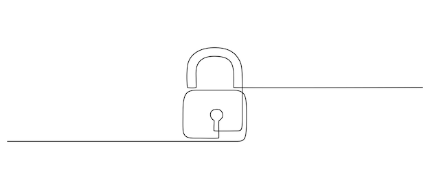 Eine durchgehende strichzeichnung des vorhängeschlosses umrisssymbol passwortsperre und sicherheitskonzept zum schutz der privatsphäre in einfachem linearem stil geheimes symbol in bearbeitbarem strich konturvektordarstellung