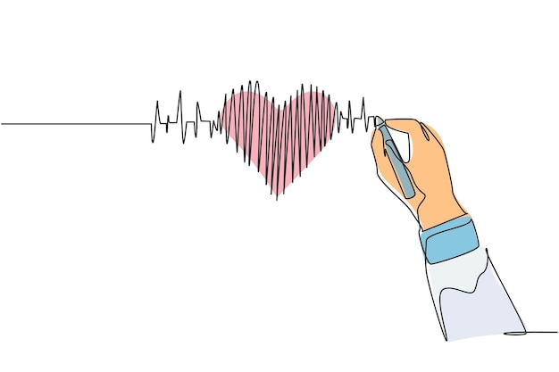 Vektor eine durchgehende strichzeichnung eines handgezeichneten menschlichen herzschlag-puls-diagrammbildes auf dem whiteboard