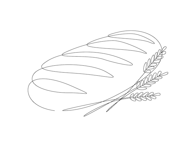 Eine durchgehende strichzeichnung von französischem baguette-brot backlaib-logo für bäckerei mit pflanzenweizen in einfachem linearem stil umriss editierbarer strich doodle-vektorillustration