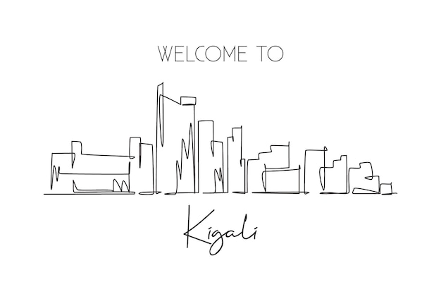Eine einzelne Zeile zeichnet die Skyline der Stadt Kigali Rwanda Historische Ortslandschaft auf einer Weltpostkarte