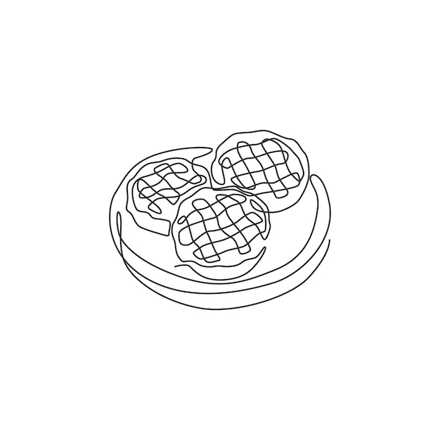 Eine einzelne Zeile Zeichnung von frischen köstlichen traditionellen Apfelkuchen Gebäck Kuchen Vektorkunst Illustration