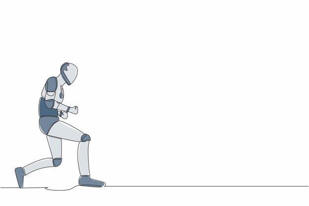 Eine einzelne Zeile Zeichnung von glücklichen Roboterbogen mit Ja-Geste Siegesleistung Illustration