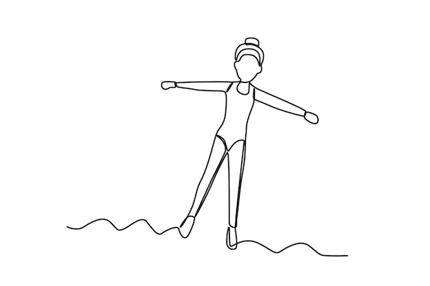 Eine entspannte frau beim rückenschwimmen, schwimmen am strand, one-line-zeichnung
