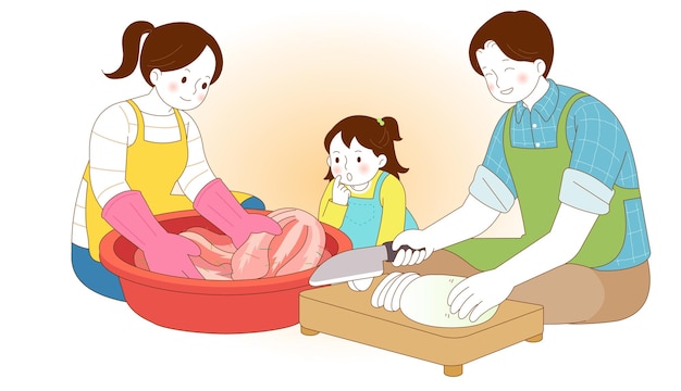 Vektor eine familie, die kimchim herstellt