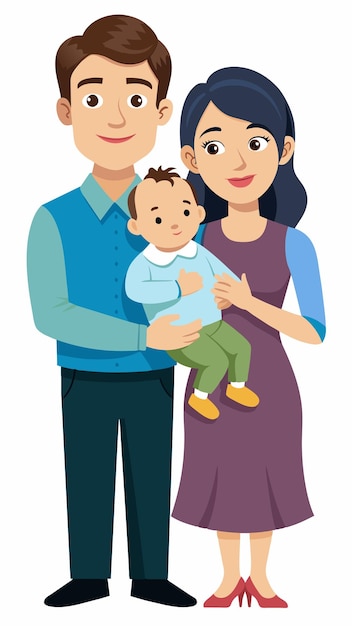 eine Familie mit einem Baby und einer Karte, auf der steht "glückliche Familie"