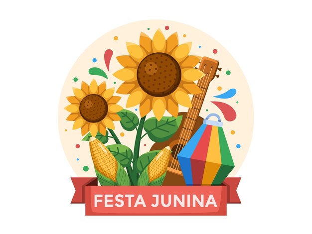 Vektor eine farbenfrohe illustration einer festa jujua mit einer sonnenblume und einem maiskolben.