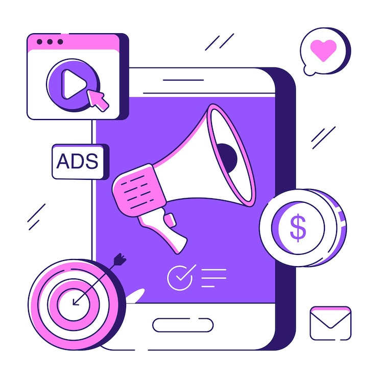 Vektor eine farbige designilustration der mobilen werbung