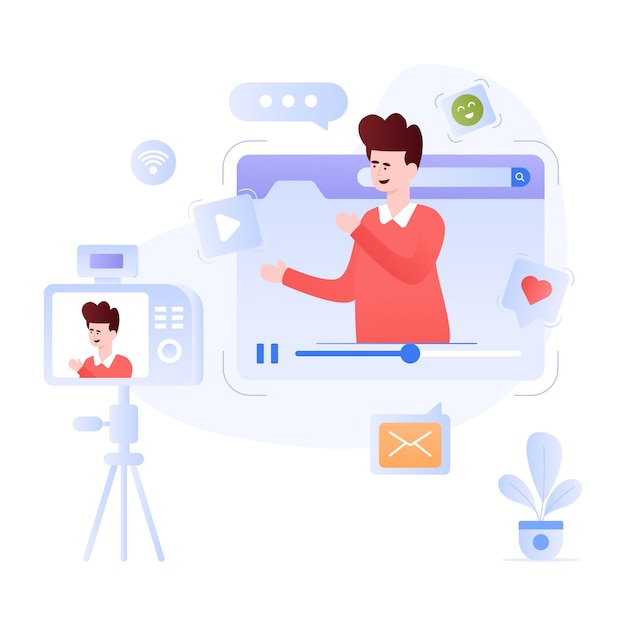 Eine fesselnde flache Illustration von Social Media