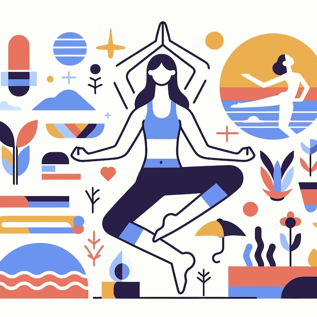 Vektor eine flache illustration einer europäischen frau, die yoga macht