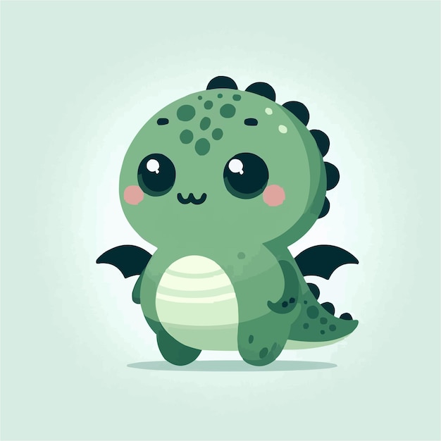 Eine flache illustration eines niedlichen drachen im kawaii-stil.