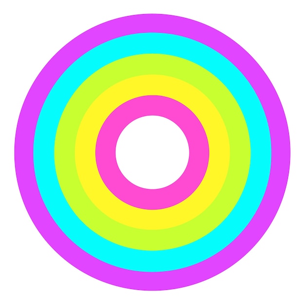 Eine flache Vektorgrafik mit bunten Regenbogenstreifen in einer kreisförmigen Form mit einer Pastellfarbenpalette