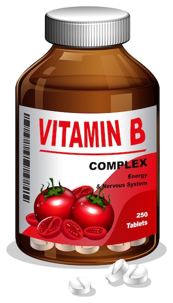 Eine flasche vitamin b-tabletten