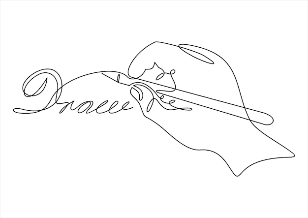 Eine fortlaufende strichzeichnung der hand, die eine linienvektorillustration zeichnet