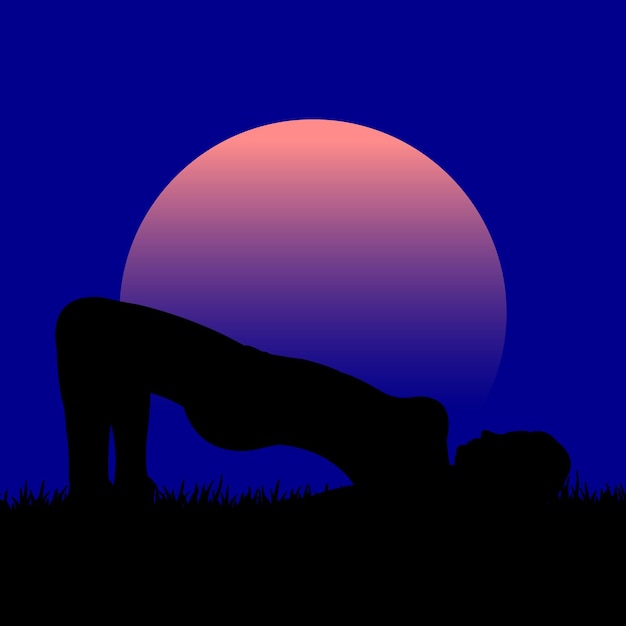 Eine frau beim yoga vor vollmond.