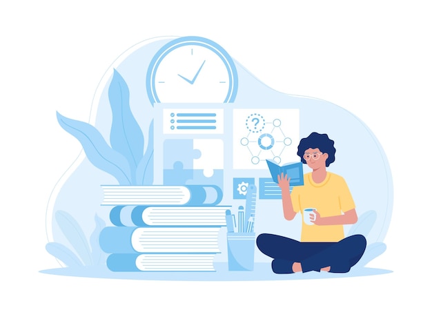 eine Frau, die ein Glaskonzept studiert und trägt, ist eine flache Illustration